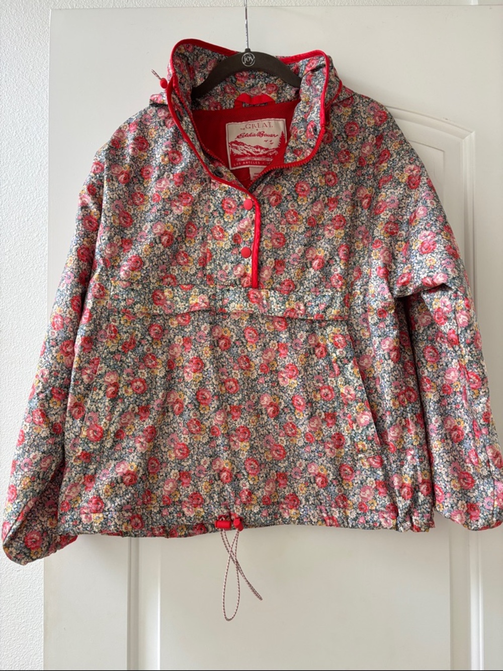 THE GREAT. X Eddie Bauer Floral Pullover windbreaker jacket in Red and Pink